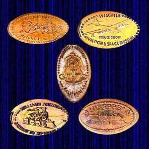Souvenir Pressed Penny, Elongated Coin Collection Set Of 5